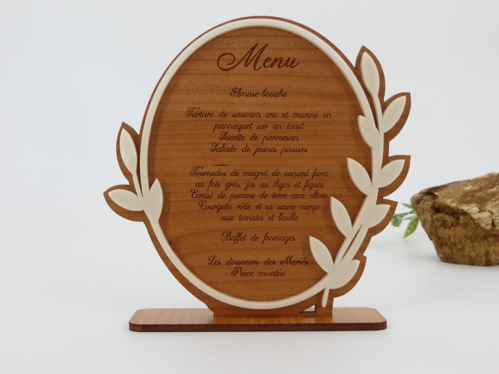 Menu silhouette bi-matières (bois et 3D acrylique) - Autour De Nous Créations